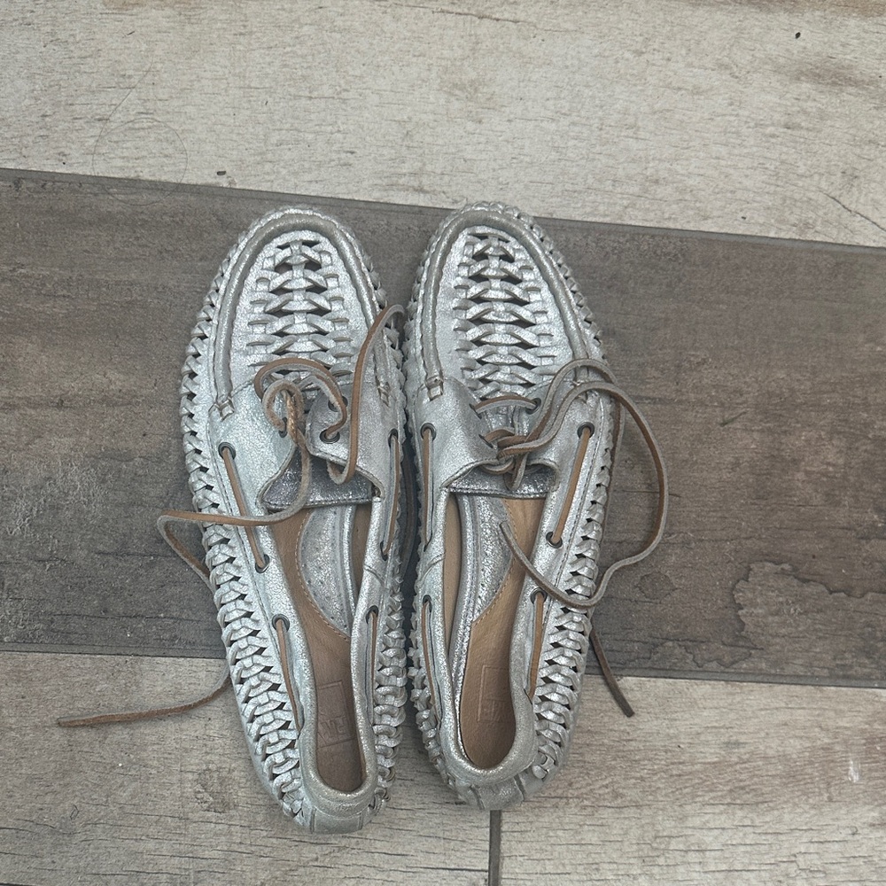 Silver Woven Loafers with Brown Laces